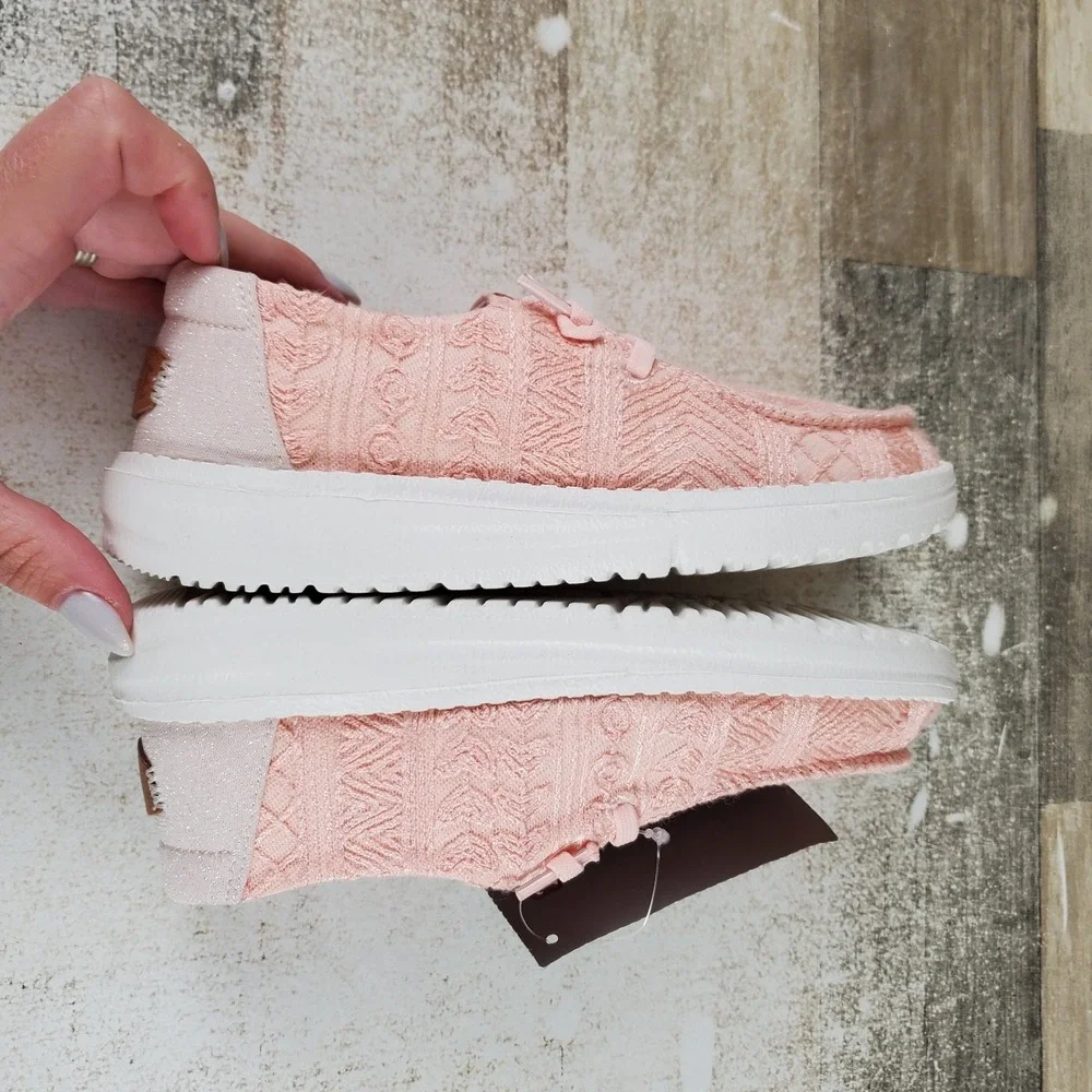 Hey Dude Wendy Crochet Lace Kids Loafer Shoes Sz 13 C13 Pale Pink White Lace-Up
